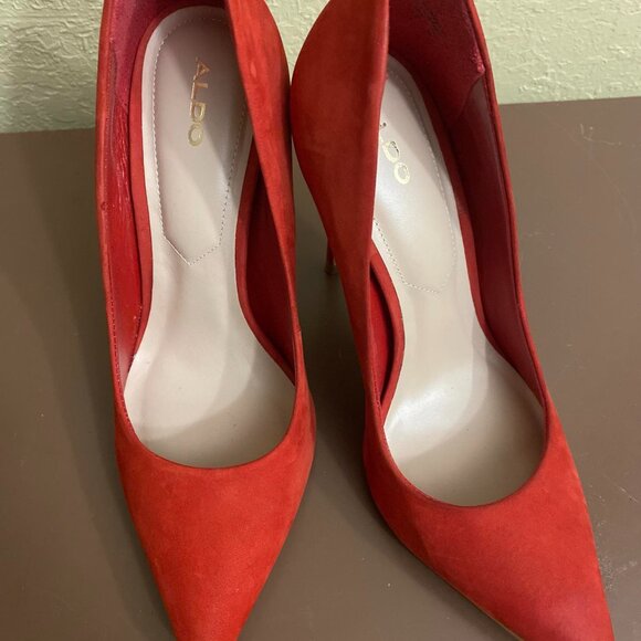 ALDO Red Suede Pointed-Toe Stiletto Pumps – High-Vamp, Classic Dress Heels - Picture 2 of 2